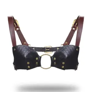 Liebe Seele - Leren Bralette - Zwart, Bruin & Goud