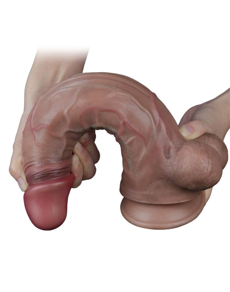 LoveToy - Dubbellaagse siliconen dildo 29.5 cm (Ø 5.5 cm) - Bruin