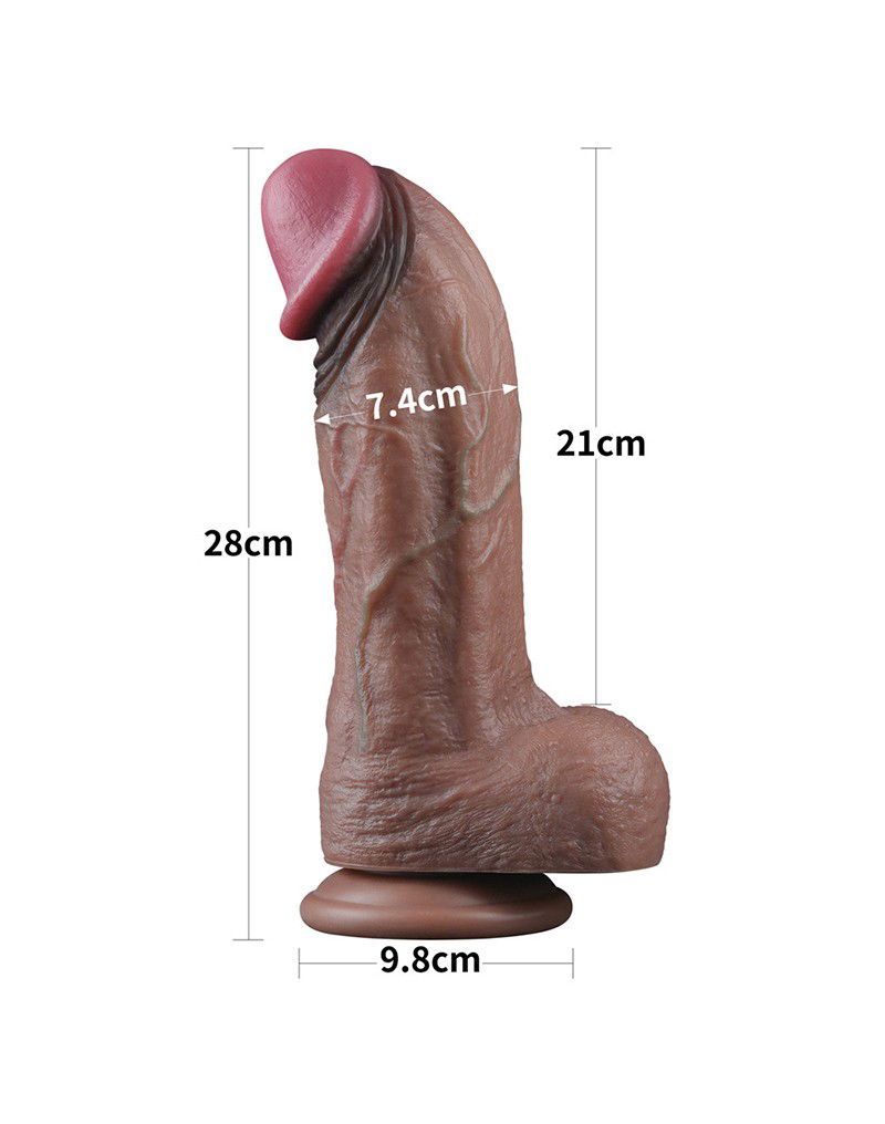 LoveToy - Dubbellaagse siliconen dildo XXL 28 cm (Ø7.4 cm) - Bruin