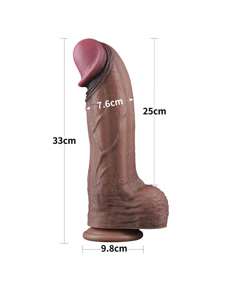 LoveToy - Dubbellaagse siliconen dildo XXL 33 cm (Ø5,5 cm) - Bruin