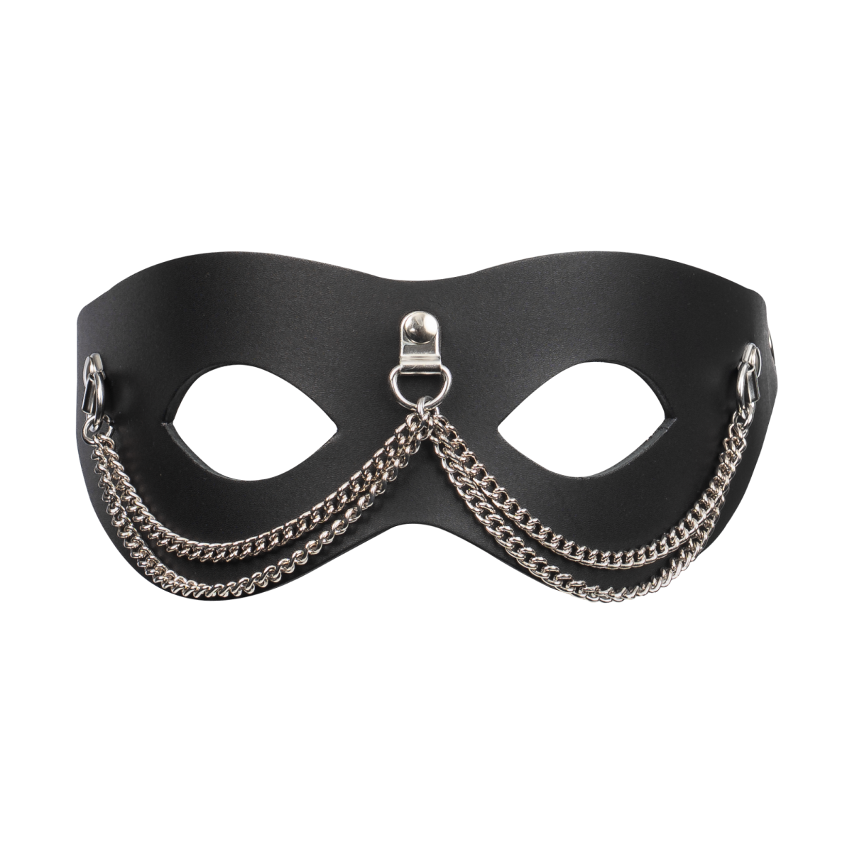 Rimba Bondage Play - Lederen Masker met Kettingdecoratie - Zwart & Zilver