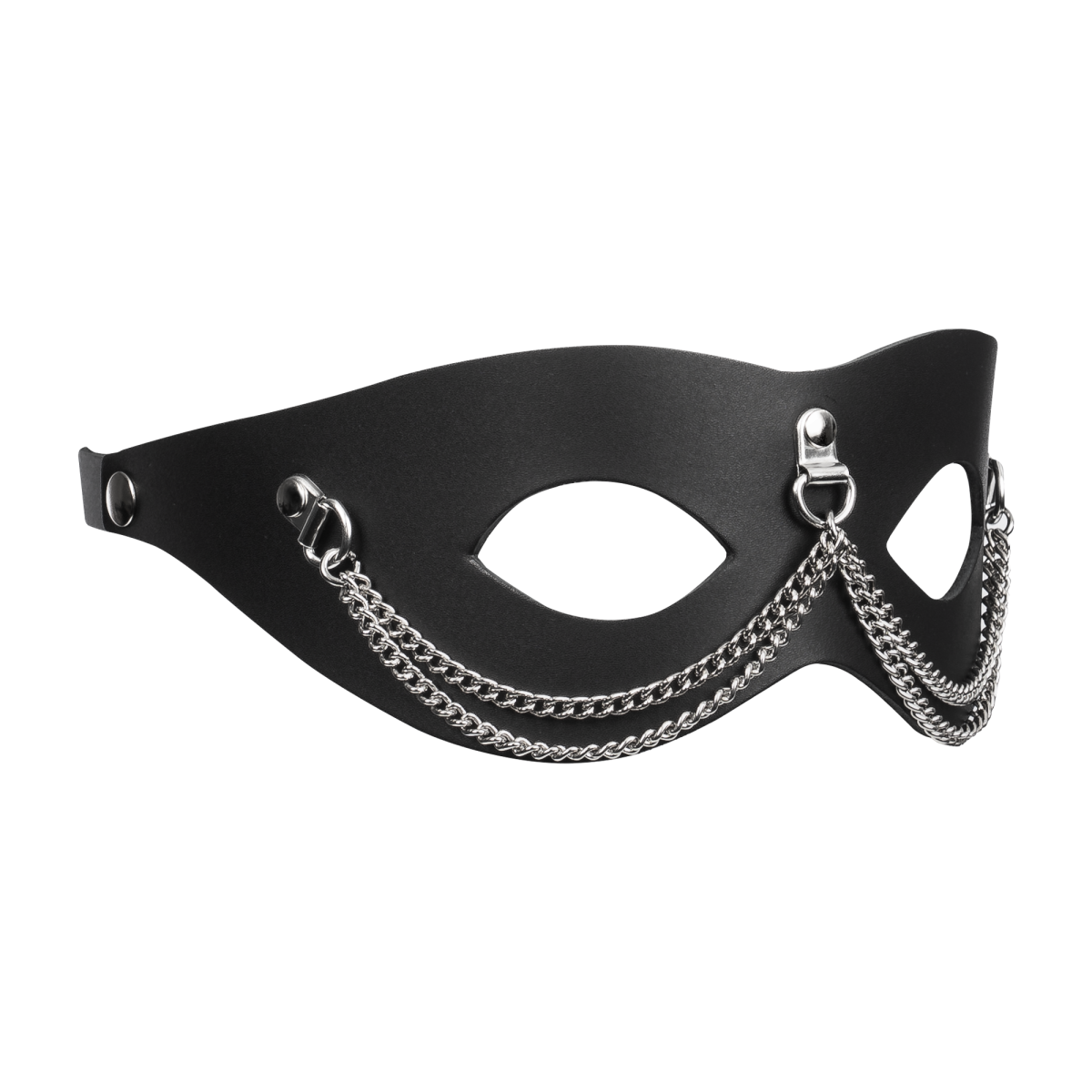 Rimba Bondage Play - Lederen Masker met Kettingdecoratie - Zwart & Zilver