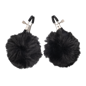 Rimba Bondage Play - Tepelklemmen met pompons - Zwart