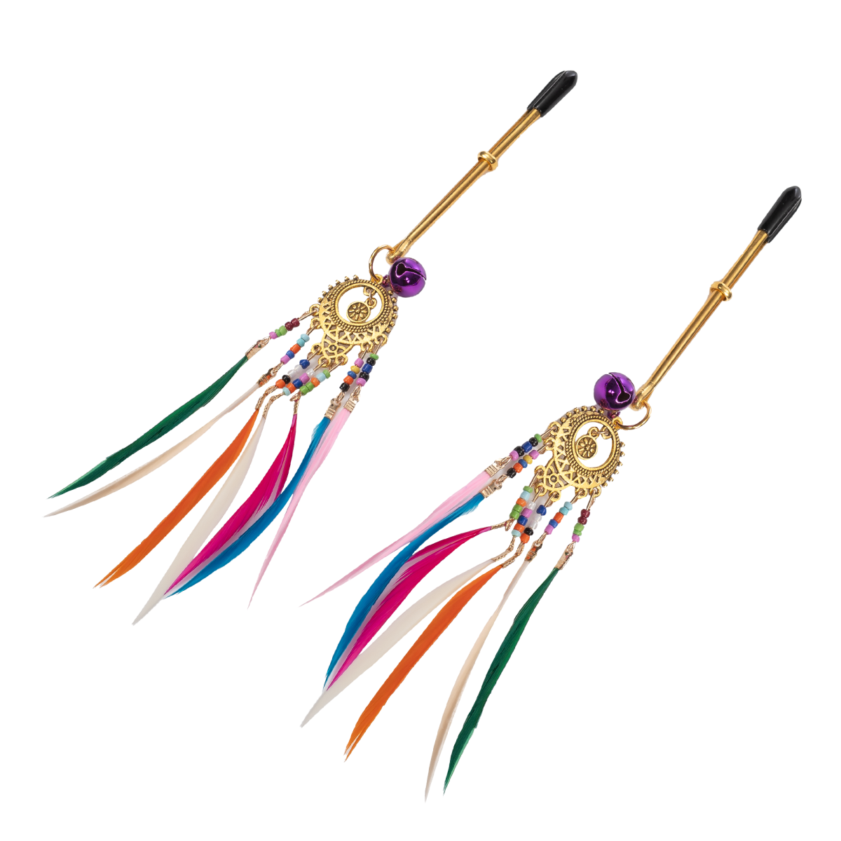 Rimba Bondage Play - Tepelklemmen met veren - Multicolor