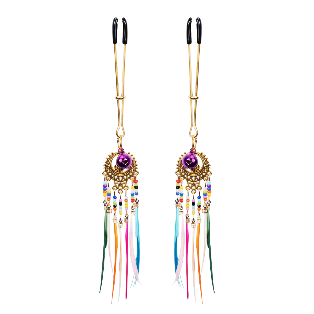 Rimba Bondage Play - Tepelklemmen met veren - Multicolor