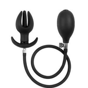 Rimba Latex Play - Opblaasbare Tulpvormige Anaalplug met Pomp - Zwart