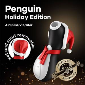 Satisfyer - Pinguïn Holiday Edition - Luchtdruk Stimulator - Zwart, Rood & Wit
