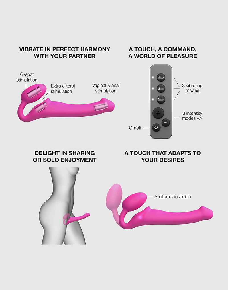 Strap-On-Me - Buigbare Strap-On Vibrator met Afstandsbediening Maat L - Fuchsia