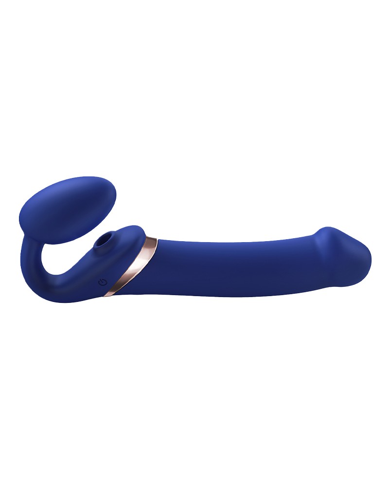 Strap-On-Me - Multi Orgasm - Strap-On Vibrator met Lik Stimulator Maat M - Blauw