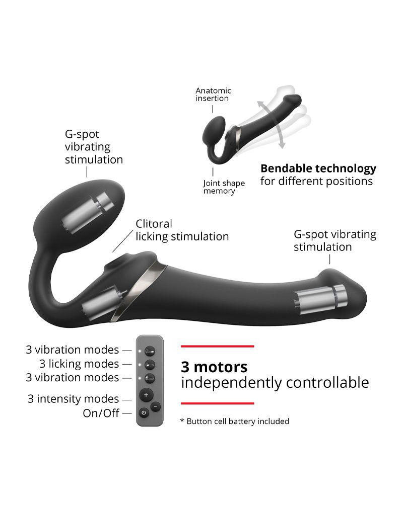 Strap-On-Me - Multi Orgasm - Strap-On Vibrator met Lik Stimulator Maat S - Zwart