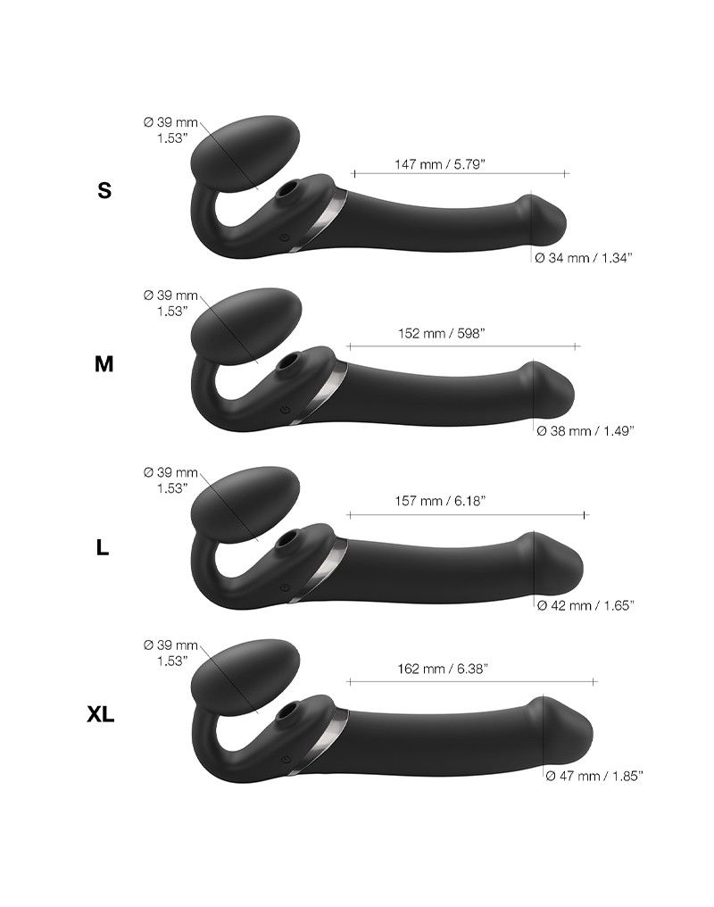 Strap-On-Me - Multi Orgasm - Strap-On Vibrator met Lik Stimulator Maat S - Zwart