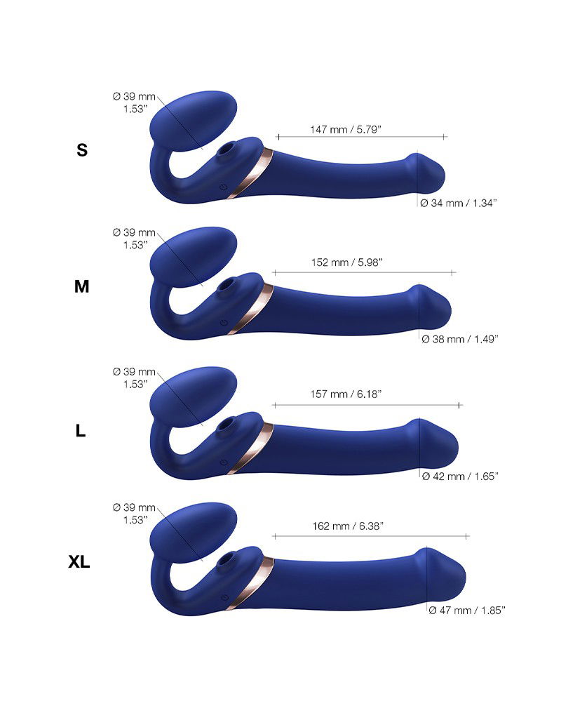 Strap-On-Me - Multi Orgasm - Strap-On Vibrator met Lik Stimulator Maat XL - Blauw