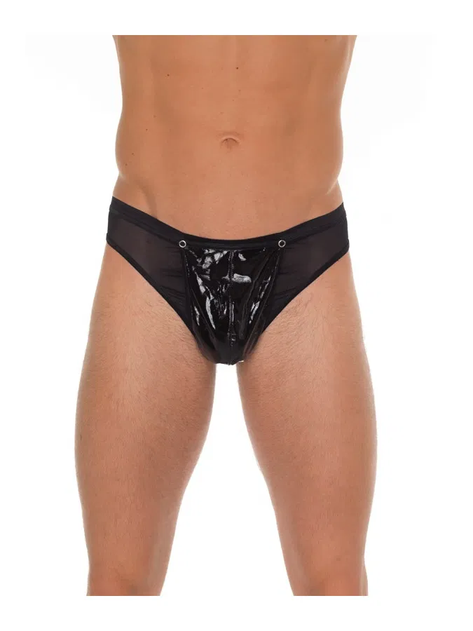Amorable by Rimba - Doorzichtige string met lak look - One Size - Zwart