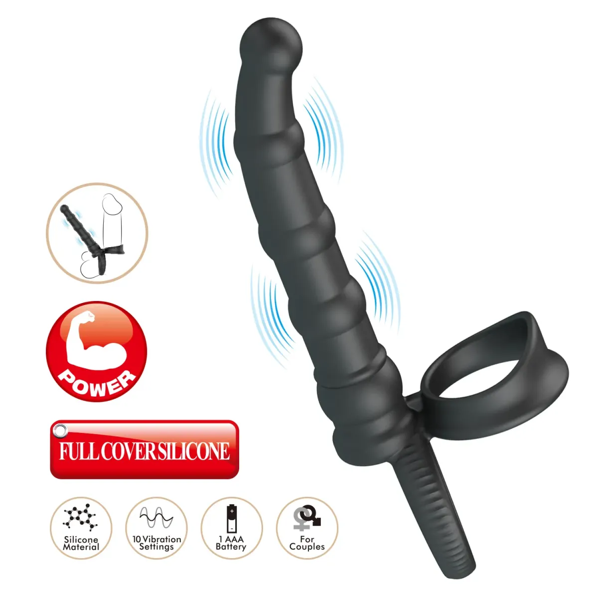 PL - Tatum - Anale vibrator met penisring - Zwart